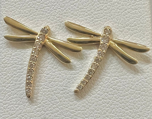 Dragonfly gold and diamond earring