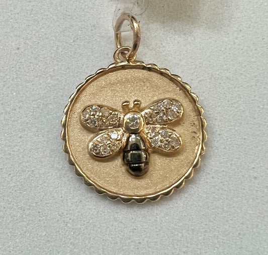 14K gold and diamond bee pendant