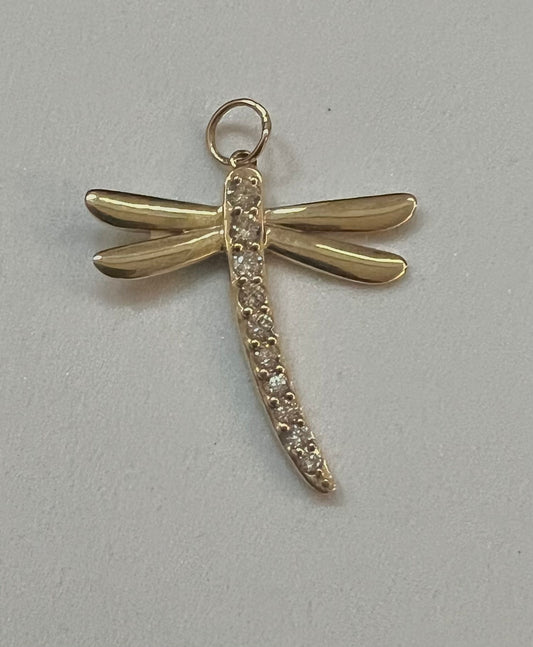 14k gold and diamond dragonfly pendant