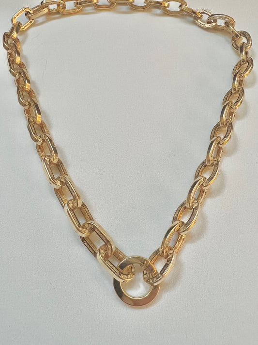 14K Italian Etched Link Chain with openable bail