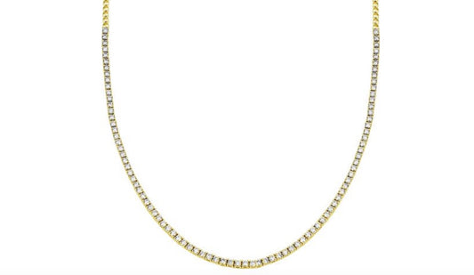 14K yellow gold half way diamond tennis necklace 4 prong