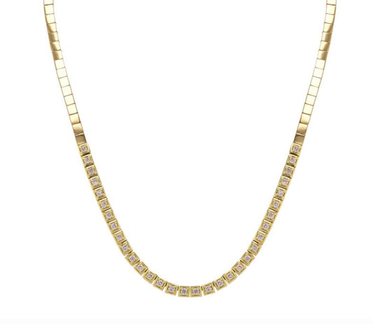 14K yellow gold square shape mount diamond tennis necklace