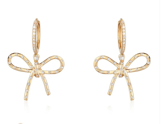 14K gold and diamond bow earrings