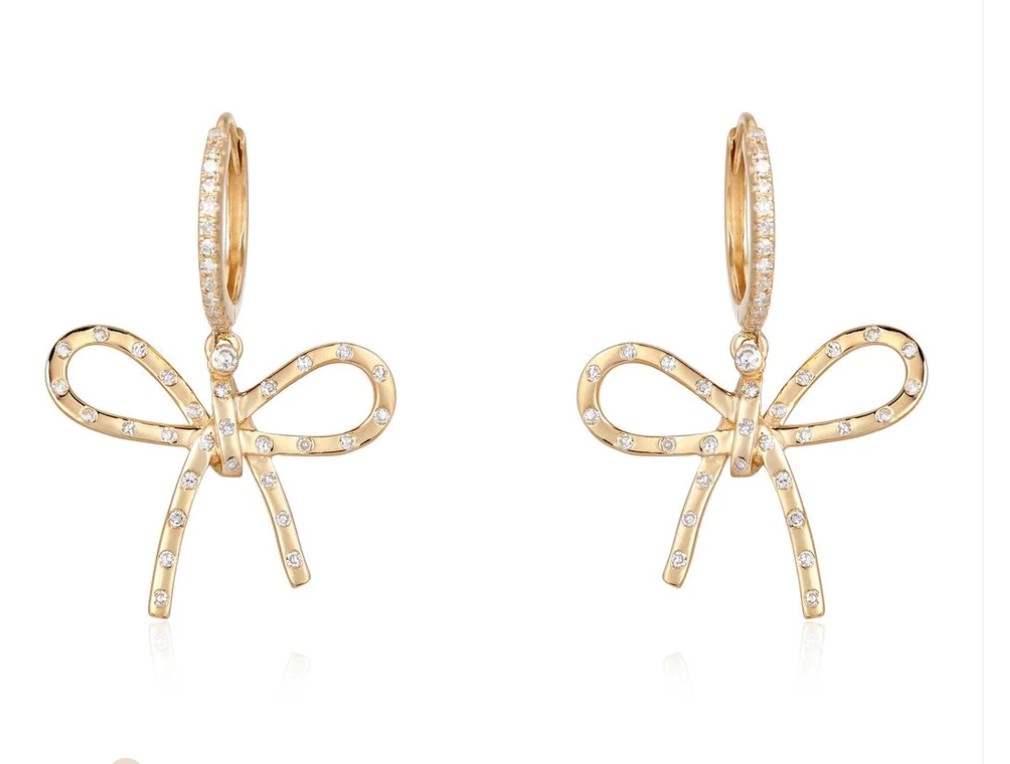 14K gold and diamond bow earrings