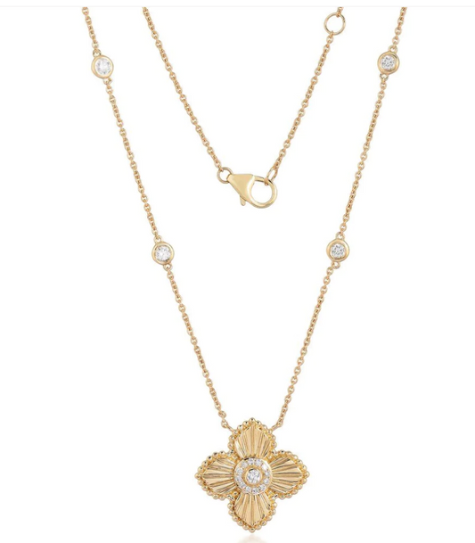 14K gold and diamond clover necklace
