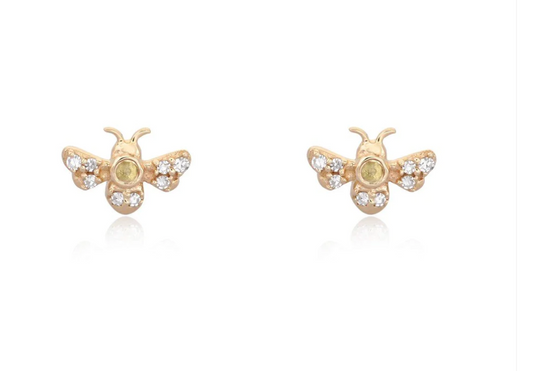 14K and diamond baby bee stud earrings