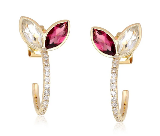 14K gold, diamond, pink tourmaline, white topaz earring