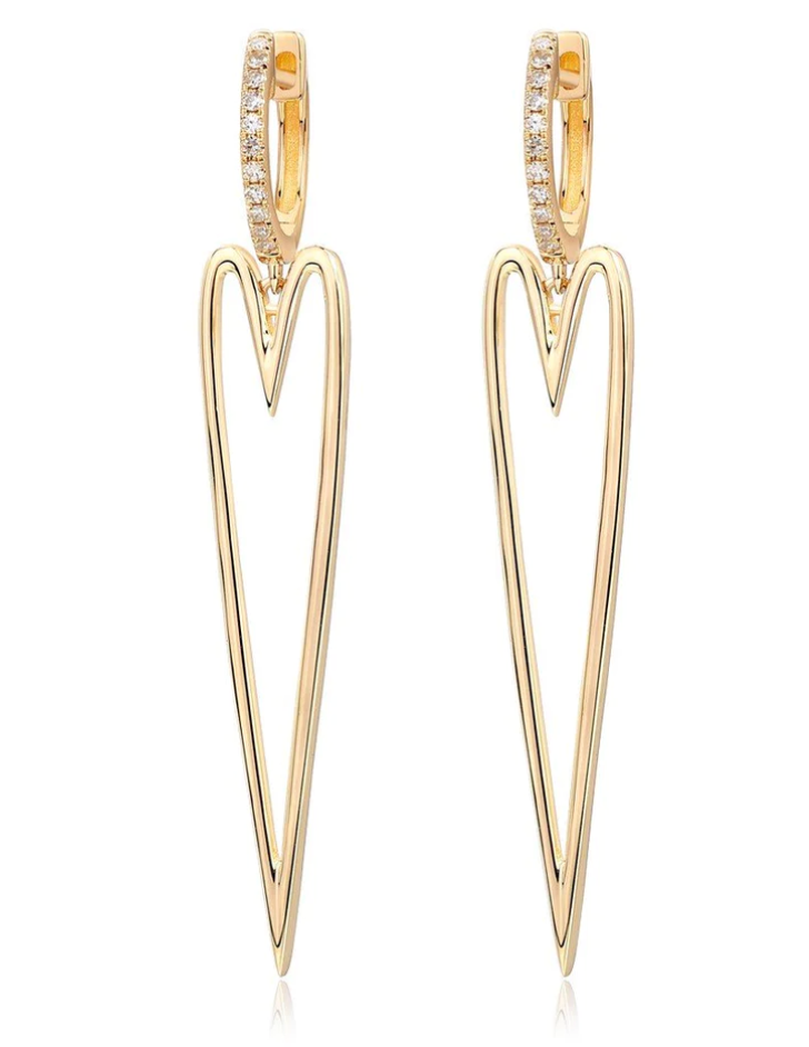 Elongated gold heart drop earrings