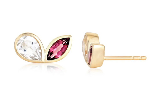 14K gold, white topaz and pink tourmaline earring
