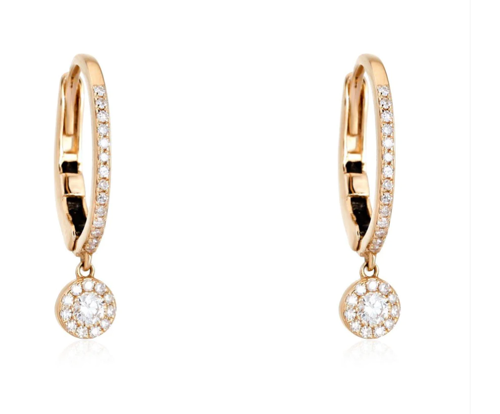 14K gold and diamond drop huggie earrings