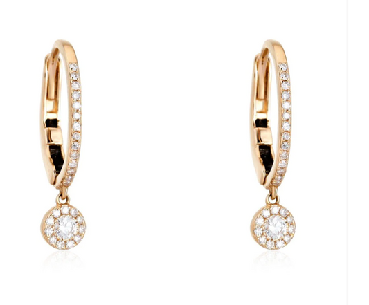 14K gold and diamond drop huggie earrings