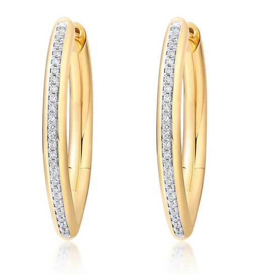 14K gold and diamond oval hoop earrings