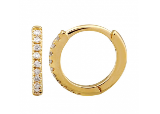 14K yellow gold and diamond huggies