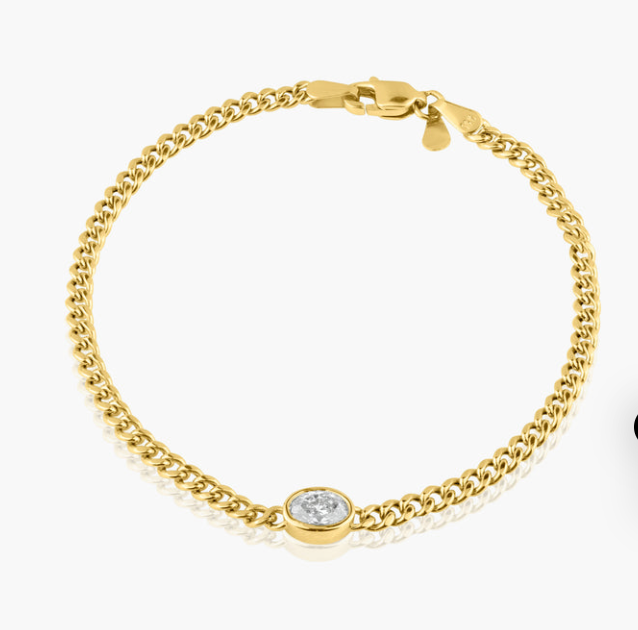 Oval diamond bezel set, curb chain bracelet