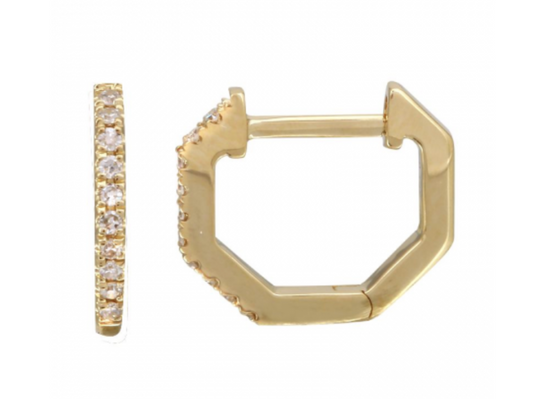 14k Yellow Gold Diamond Octagon Huggie Earrings