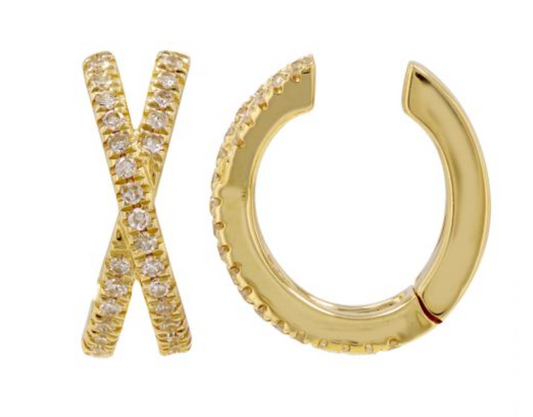 14k Yellow Gold Diamond Diamond X  Ear Cuff / Sold As A Single