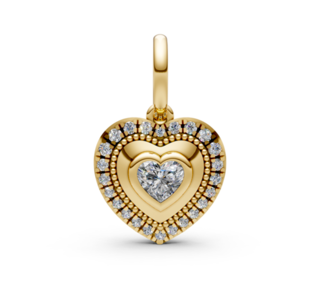 Diamond heart pendant with pave halo