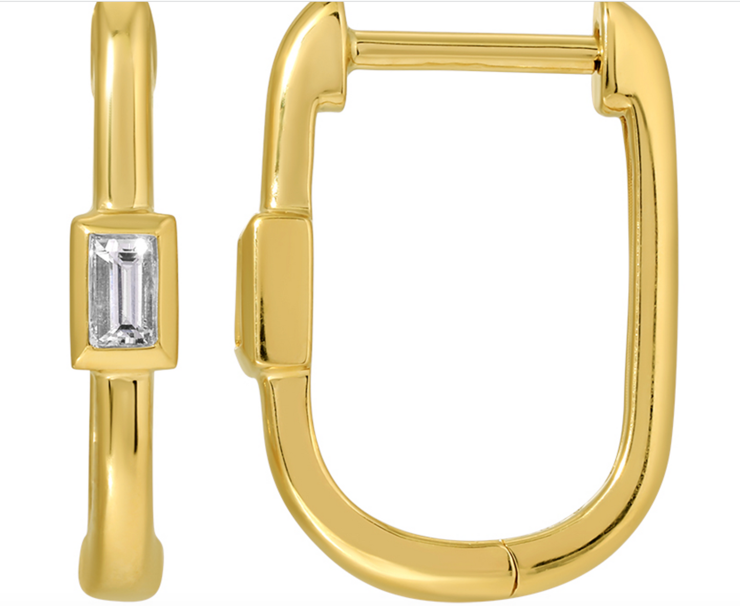 Diamond rectangle huggie earring