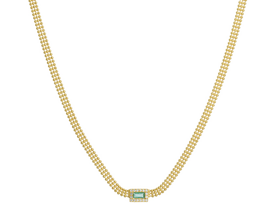 Bead emerald and diamond necklace