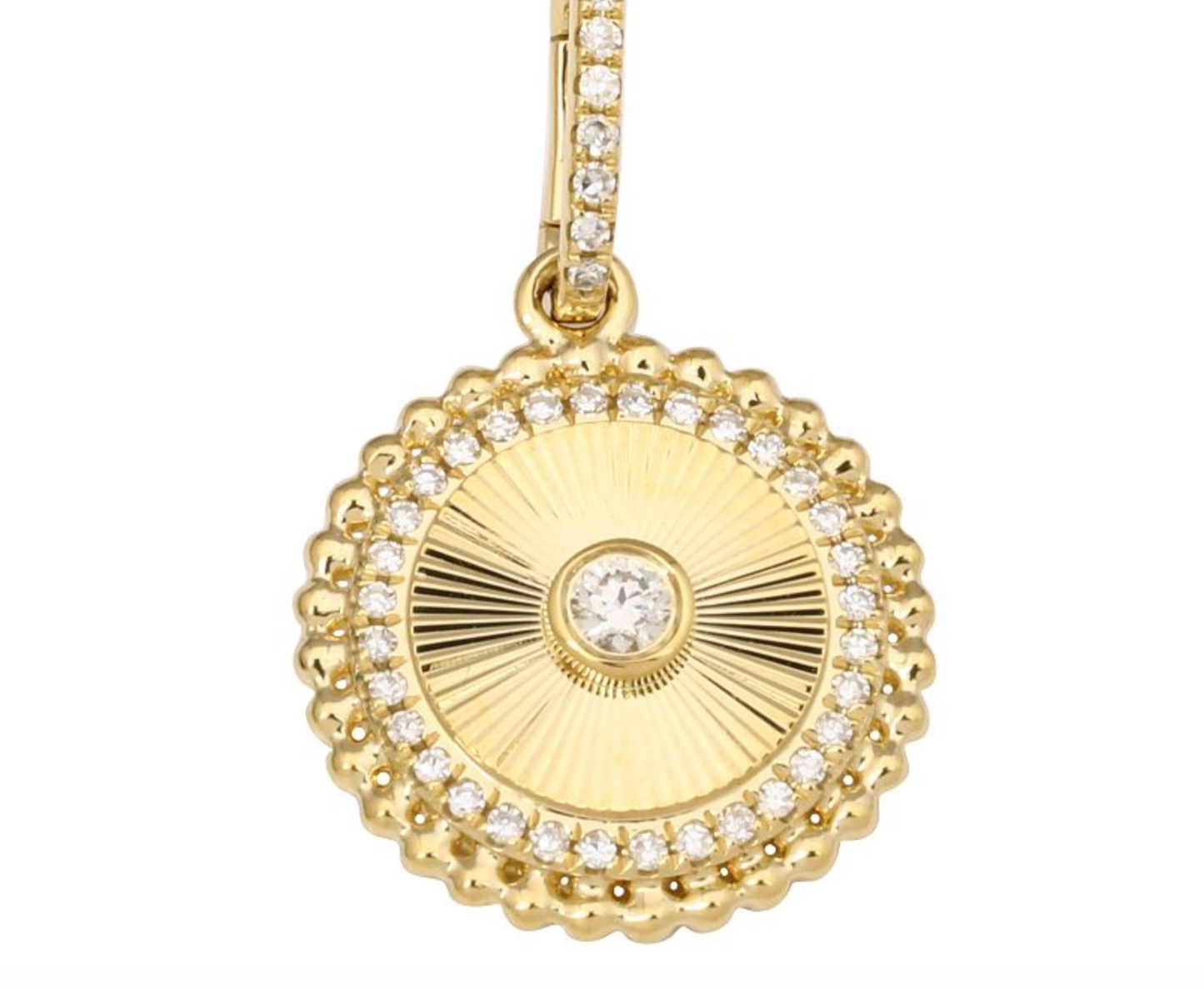 Round, fluted charm with openable bail