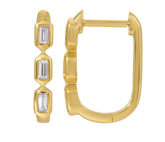 Baguette Diamond rectangle huggie