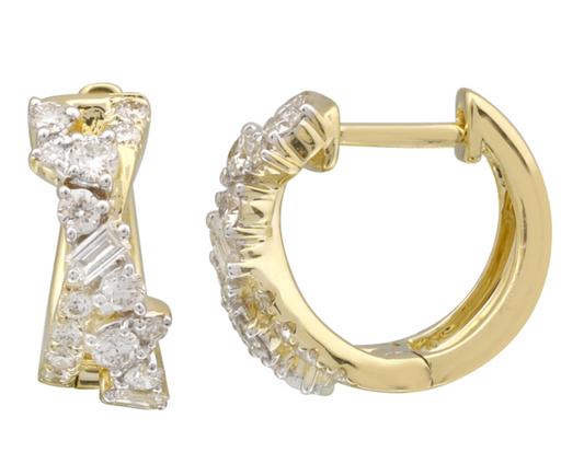 Multi stone X huggie earring