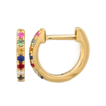 Rainbow multi gemstone huggie