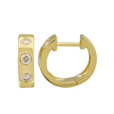 Triple diamond inlay gold huggie earrings