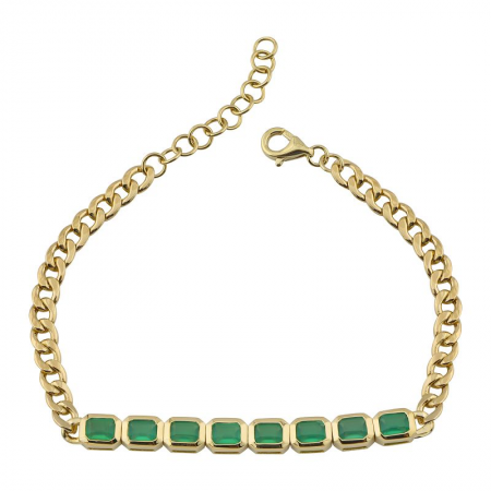 Emerald shape green agate link chain bracelet