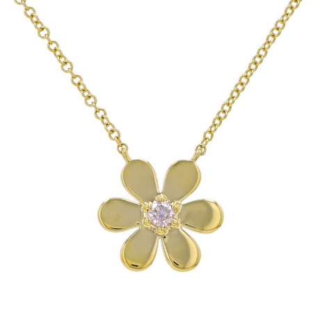 Yellow gold flower and diamond necklace.