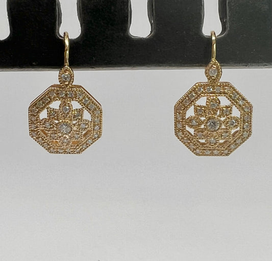 Diamond octagon flower earring