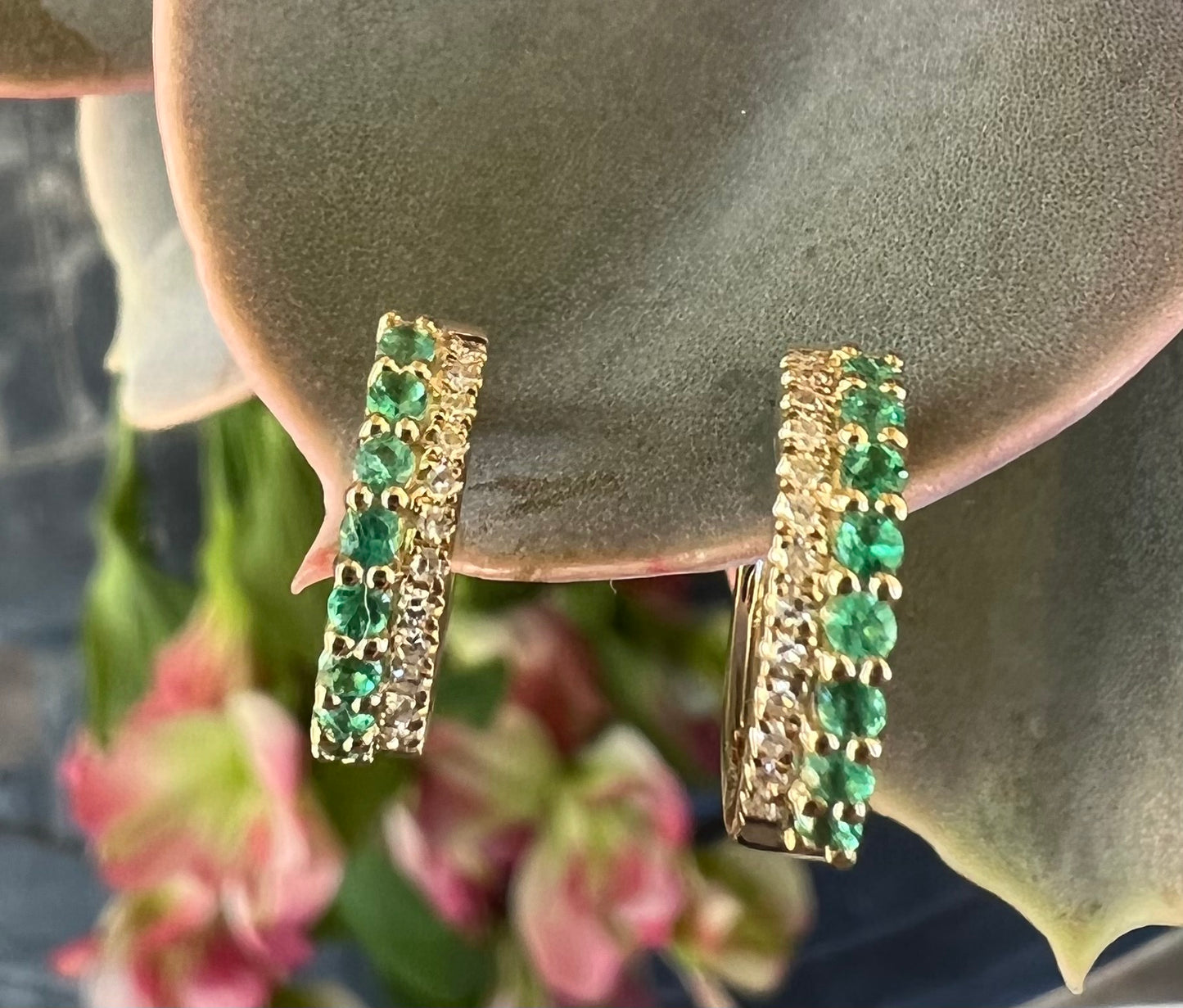Emerald and diamond huggie earring