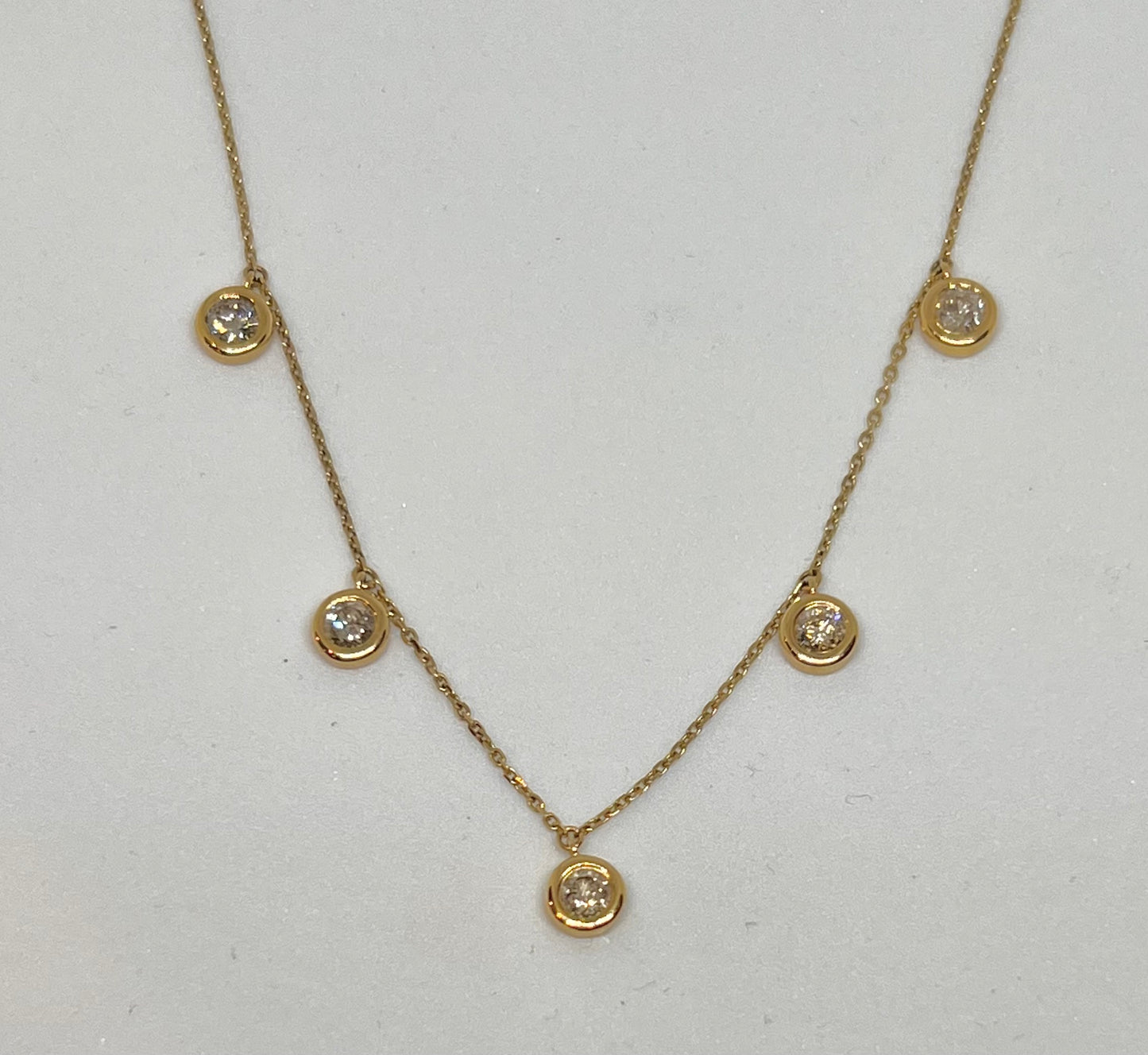 Five drop bezel set diamond necklace