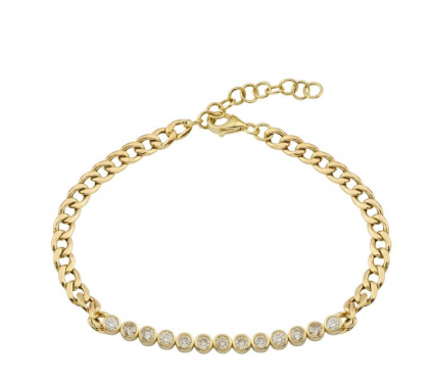 14K bezel set diamond link chain bracelet