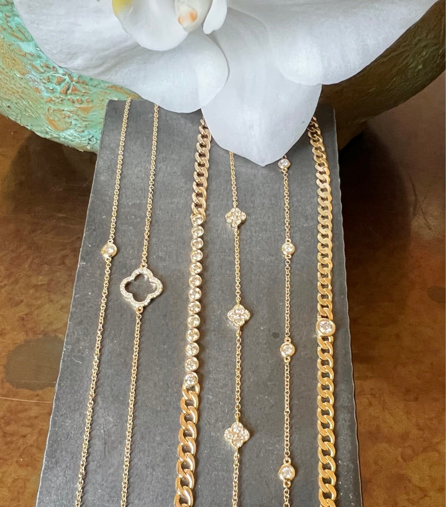 14K bezel set diamond link chain bracelet